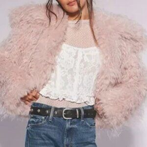 Free People NWT Faux Fur Oversized Jacket Creamy Pink Color size M